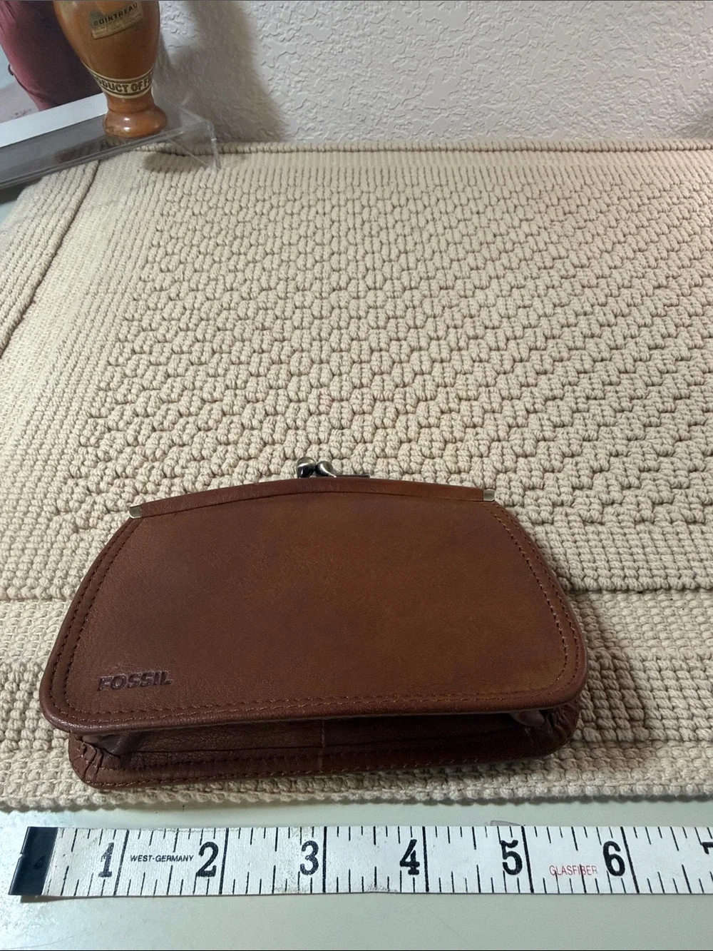 Vintage Fossil Brown Leather Kiss-Lock Coin Purse Card Holder